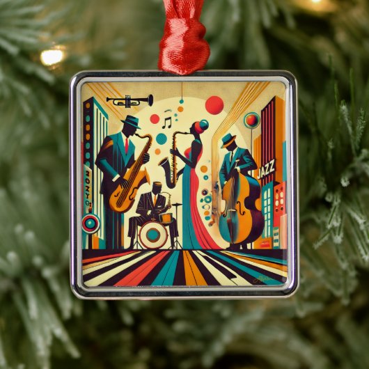 Mid Century Jazz Age Quartet Metalen Ornament (Boom)