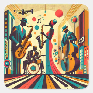 Mid Century Jazz Age Quartet Vierkante Sticker