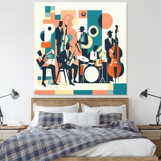 Mid Century Jazz Age Sextet Canvas Afdruk (Insitu (Slaapkamer))