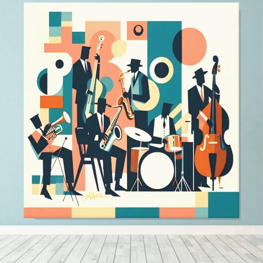 Mid Century Jazz Age Sextet Canvas Afdruk (Insitu (Houten vloer))