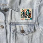 Mid Century Jazz Age Sextet Vierkante Button 5,1 Cm (In situ)