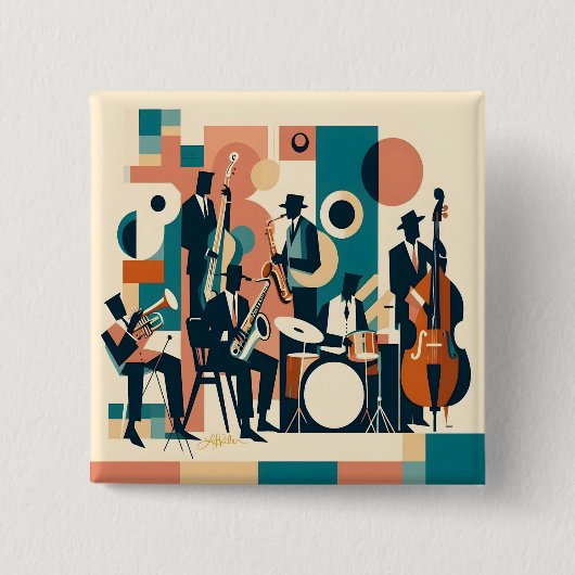 Mid Century Jazz Age Sextet Vierkante Button 5,1 Cm (Voorkant)