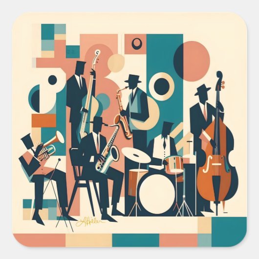 Mid Century Jazz Age Sextet Vierkante Sticker (Voorkant)