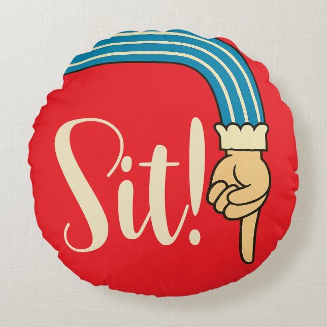 Mid- Century Jazzy Pointing Hand/Finger Manicule Rond Kussen (Voorkant)