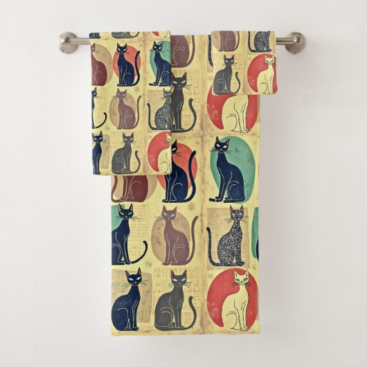 mid-century katten bad handdoek (Insitu)