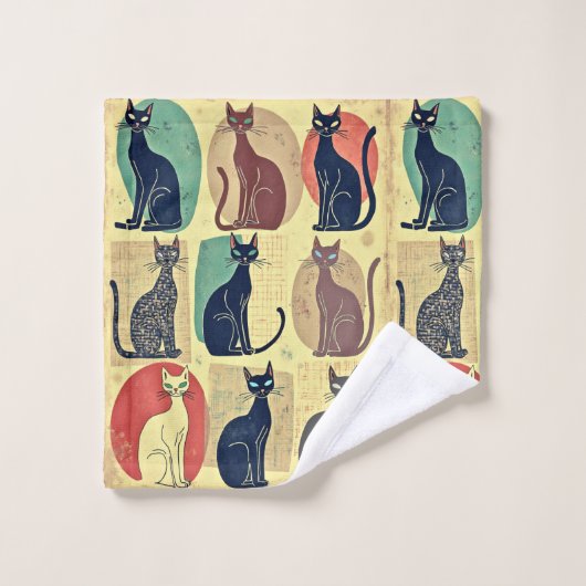  mid-century katten bad handdoek (Wasdoekje)