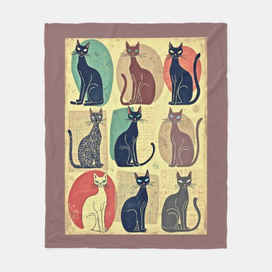  mid-century katten fleece deken (Voorkant)