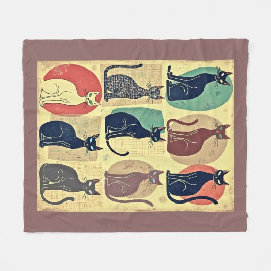 mid-century katten fleece deken (Voorkant (Horizontaal))