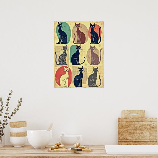  mid-century katten poster (Keuken)