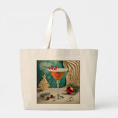 Mid Century Kerst Cocktailparty Happy Hour Grote Tote Bag (Achterkant)