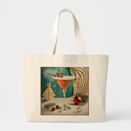 Mid Century Kerst Cocktailparty Happy Hour Grote Tote Bag (Voorkant)