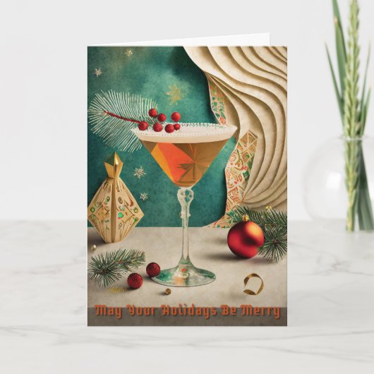 Mid Century Kerst Cocktailparty Happy Hour Kaart (Voorkant)