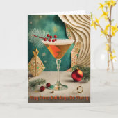 Mid Century Kerst Cocktailparty Happy Hour Kaart (Gele Bloem)