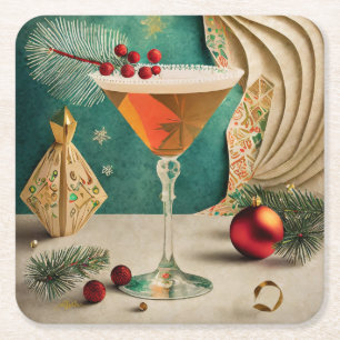 Mid Century Kerst Cocktailparty Happy Hour Kartonnen Onderzetters