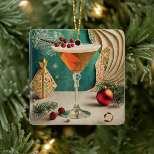 Mid Century Kerst Cocktailparty Happy Hour Keramisch Ornament