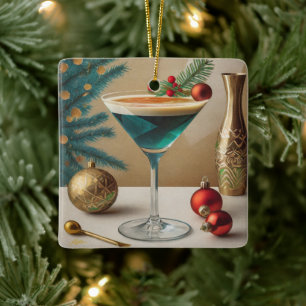 Mid Century Kerst Cocktailparty Happy Hour Keramisch Ornament