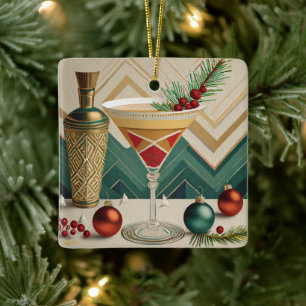 Mid Century Kerst Cocktailparty Happy Hour Keramisch Ornament