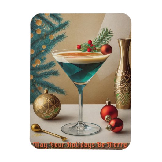 Mid Century Kerst Cocktailparty Happy Hour Magneet (Verticaal)