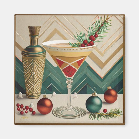 Mid Century Kerst Cocktailparty Happy Hour Magneet (Voorkant)