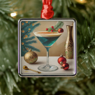 Mid Century Kerst Cocktailparty Happy Hour Metalen Ornament