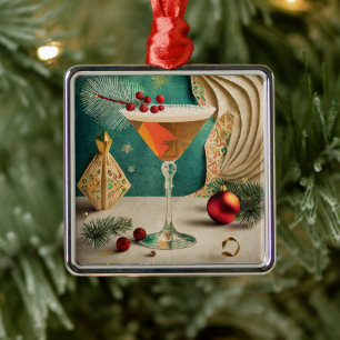 Mid Century Kerst Cocktailparty Happy Hour Metalen Ornament