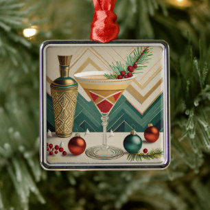 Mid Century Kerst Cocktailparty Happy Hour Metalen Ornament