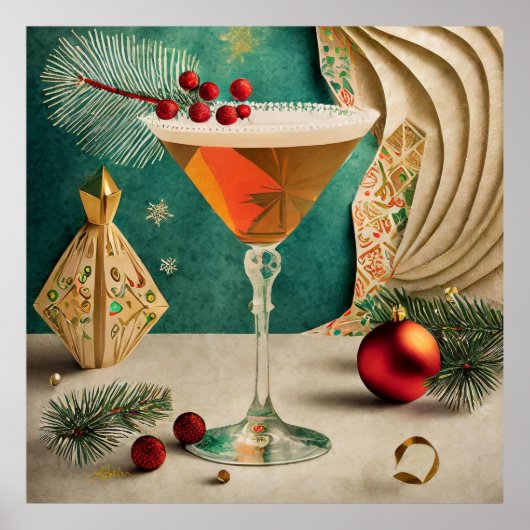 Mid Century Kerst Cocktailparty Happy Hour Poster (Voorkant)