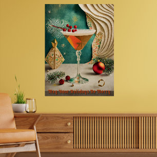 Mid Century Kerst Cocktailparty Happy Hour Poster