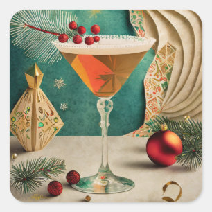 Mid Century Kerst Cocktailparty Happy Hour Vierkante Sticker