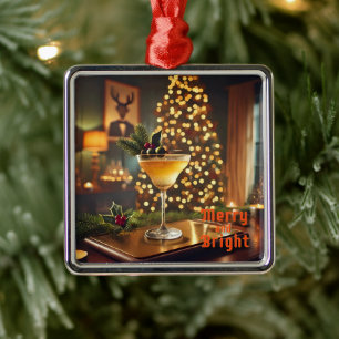 Mid Century Kerst Mis Feestelijke Cocktails Metalen Ornament