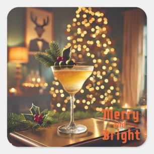 Mid Century Kerst Mis Feestelijke Cocktails  Vierkante Sticker
