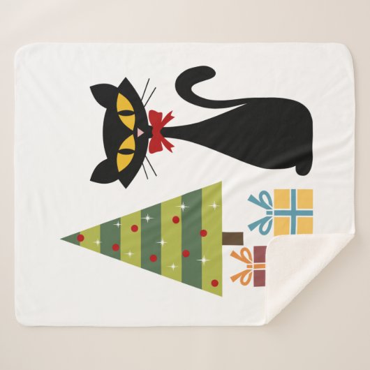 Mid Century Kerstkat Sherpa Deken (Voorkant (horizontaal))