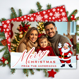 Mid Century  Kerstman in Sneeuwkerstfoto Feestdagenkaart