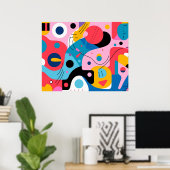 Mid Century Kleurrijke Abstracte Kunst Poster (Thuiskantoor)