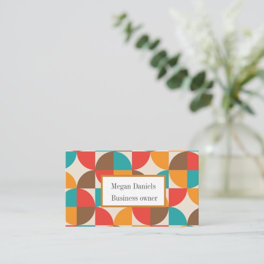 Mid Century Kleurrijke Halve Cirkels Custom Visitekaartje (Staand voorkant)