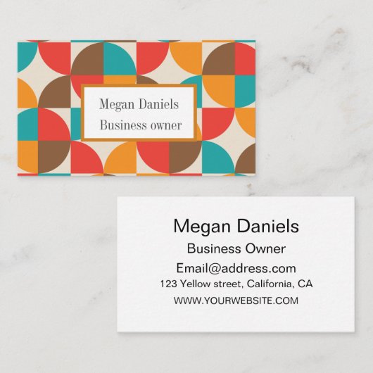 Mid Century Kleurrijke Halve Cirkels Custom Visitekaartje (Voorkant / Achterkant)