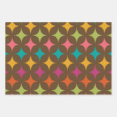 Mid Century Kleurrijke Retro Starbursts op Bruin Inpakpapier Vel (Voorkant)