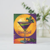 Mid Century Mardi Gras Sunset Fleur De Lis Martini Briefkaart (Staand voorkant)
