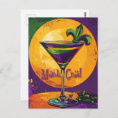 Mid Century Mardi Gras Sunset Fleur De Lis Martini Briefkaart (Voorkant / Achterkant)