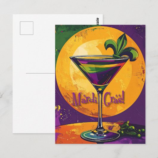 Mid Century Mardi Gras Sunset Fleur De Lis Martini Briefkaart (Voorkant / Achterkant)