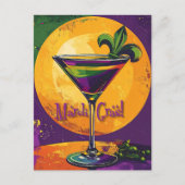 Mid Century Mardi Gras Sunset Fleur De Lis Martini Briefkaart (Voorkant)