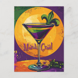 Mid Century Mardi Gras Sunset Fleur De Lis Martini Briefkaart