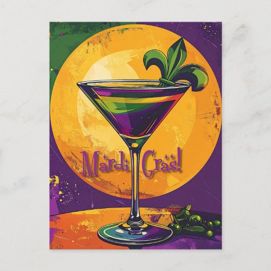Mid Century Mardi Gras Sunset Fleur De Lis Martini Briefkaart (Voorkant)