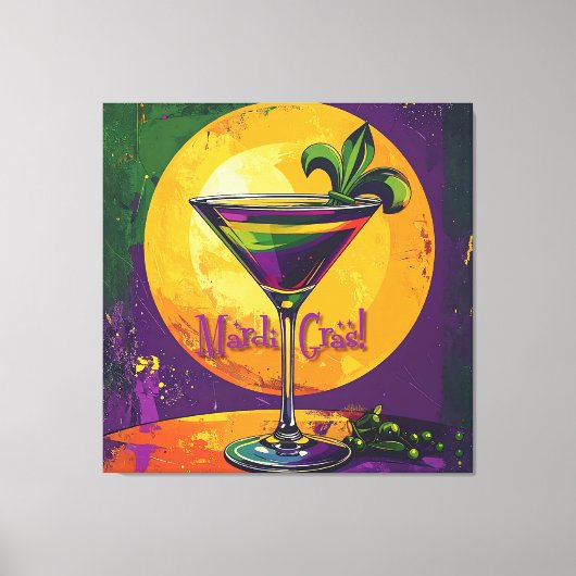Mid Century Mardi Gras Sunset Fleur De Lis Martini Canvas Afdruk (Voorkant)