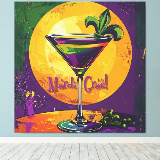Mid Century Mardi Gras Sunset Fleur De Lis Martini Canvas Afdruk (Insitu (Houten vloer))