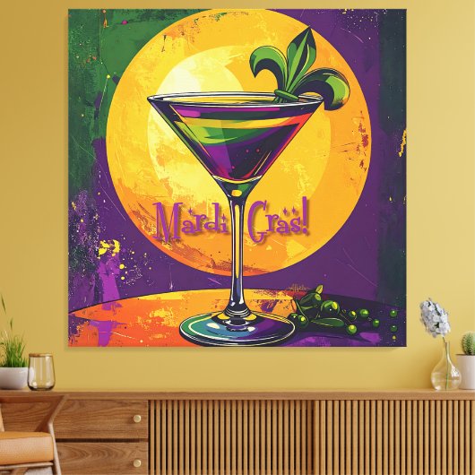 Mid Century Mardi Gras Sunset Fleur De Lis Martini Canvas Afdruk (Insitu (Woonkamer))