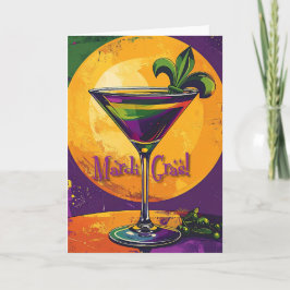Mid Century Mardi Gras Sunset Fleur De Lis Martini Kaart