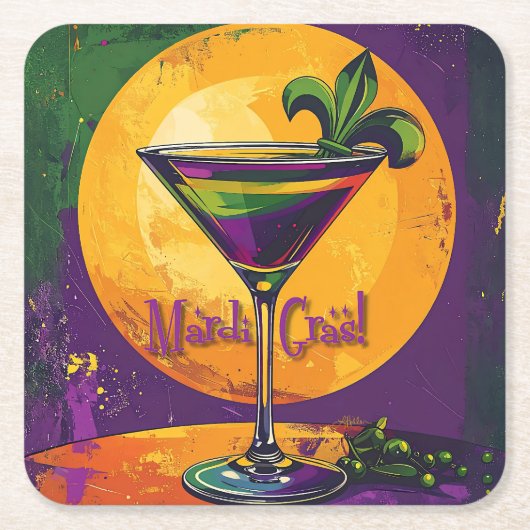 Mid Century Mardi Gras Sunset Fleur De Lis Martini Kartonnen Onderzetters (Voorkant)