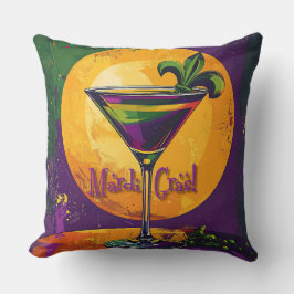 Mid Century Mardi Gras Sunset Fleur De Lis Martini Kussen