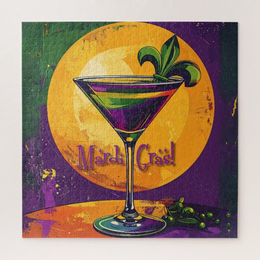 Mid Century Mardi Gras Sunset Fleur De Lis Martini Legpuzzel (Verticaal)